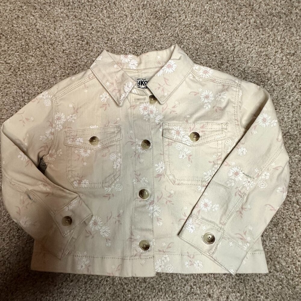 Osh Kosh OshKosh 3T cream floral Denim Jacket Girls Button Front EUC Jean